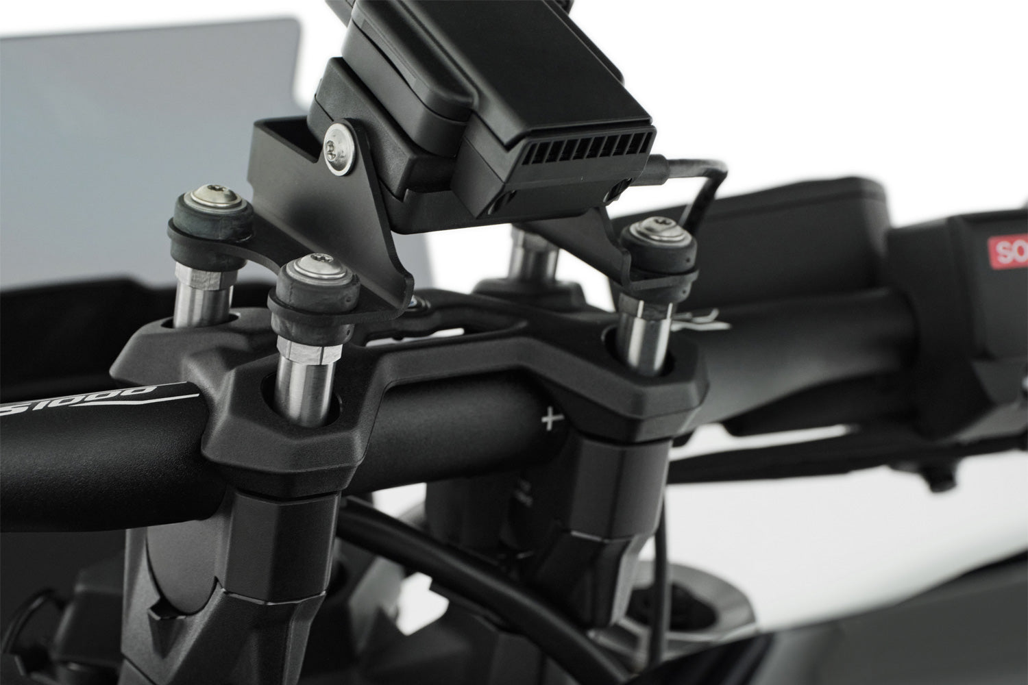Wunderlich special screws for handlebar riser with sat nav