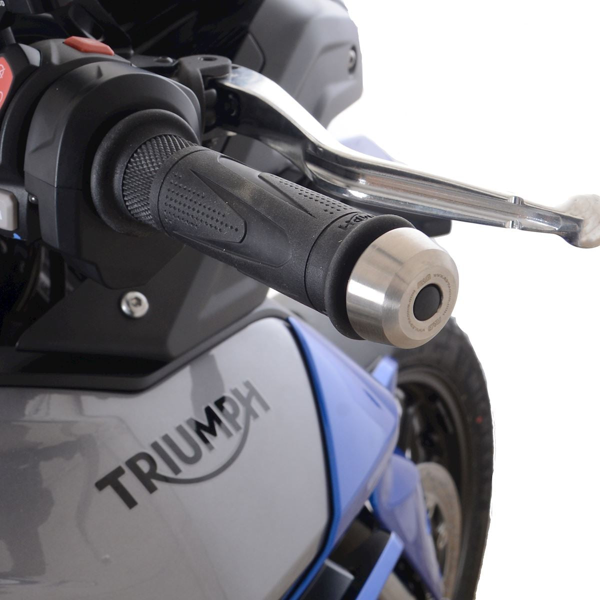 R&G Stainless Steel Bar Ends for the Triumph Trident 800 ’26-, Tiger 850 Sport '21-, Tiger 900 Rally Pro '24-, Street Triple 765 RX '26-, GT Pro'24- (no handguards) and 6 others (With bar-end mirrors)