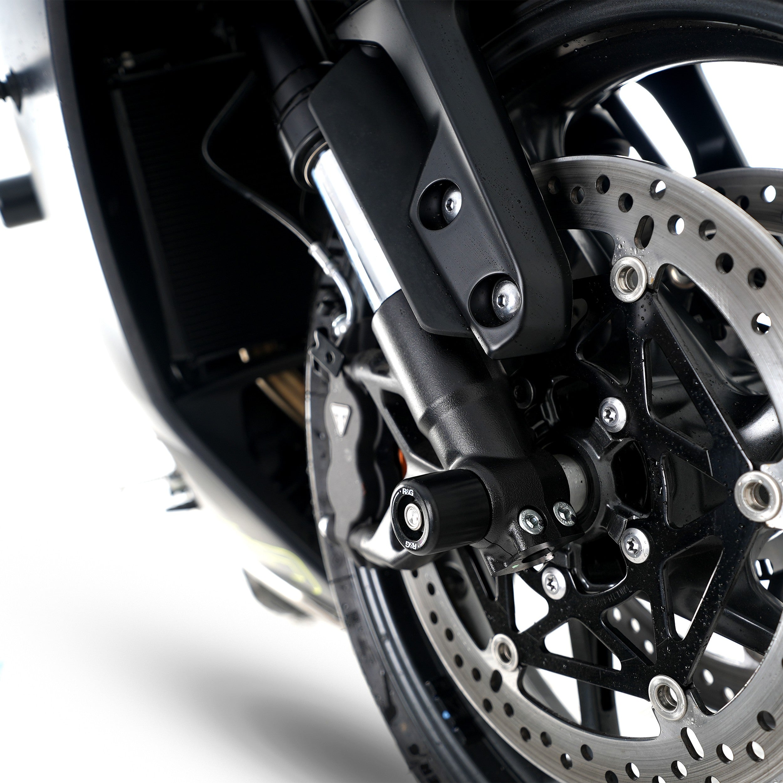 Fork Protectors for Triumph Street Triple R / RS 765 '17-, Street Triple S 765  '17-'20, Daytona 660 '24-, Trident 660 '21-, Tiger Sport 800 ’25-,Street Triple 765 RX '26- & & Daytona Moto2™ 765 '20- '24 (small bobbin)