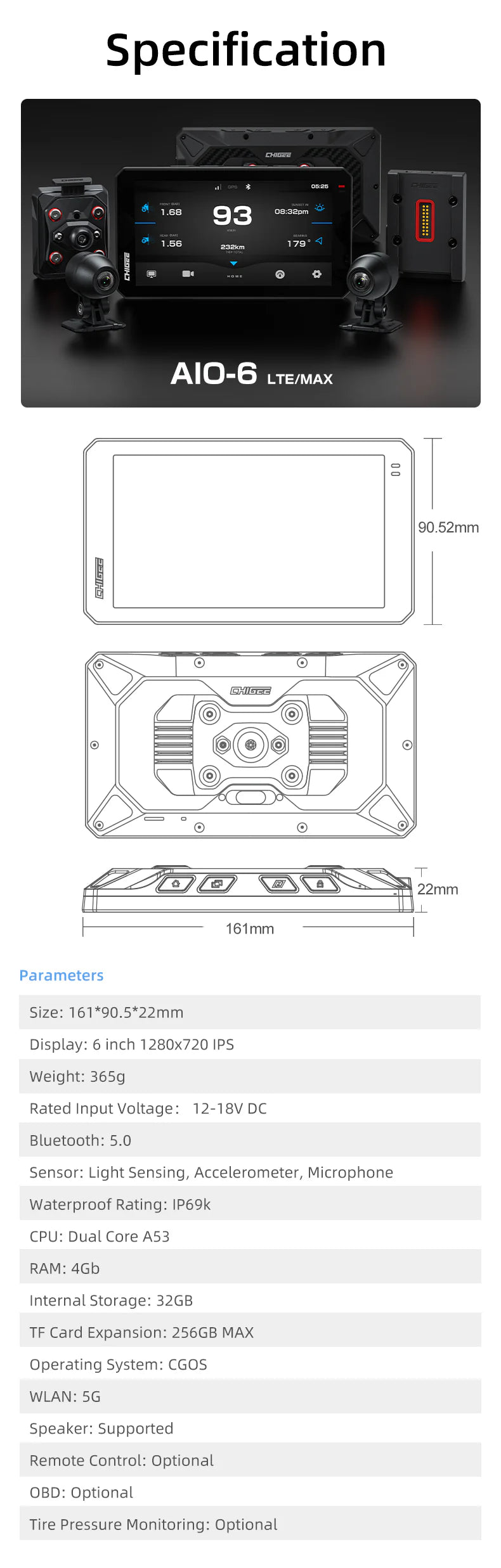 Chigee AIO-6 LTE 4G Smart Riding Display